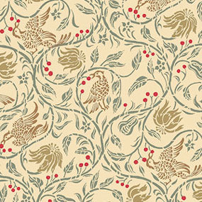 Dollhouse Miniature Wallpaper: Birds & Berries, Cream Background